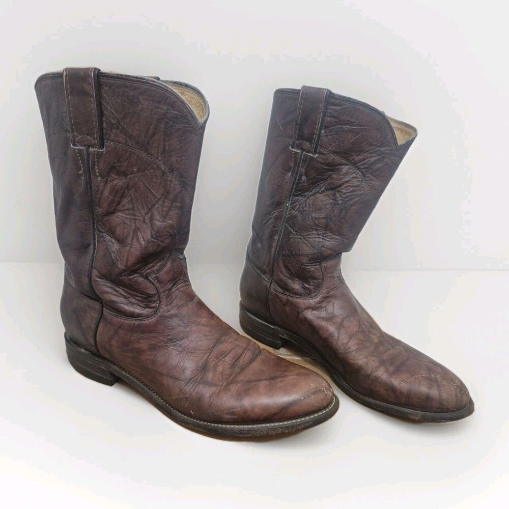 Justin 3162 Brown Marbled Boots Men’s Size 9.5D Cowboy Roper  3162 USA